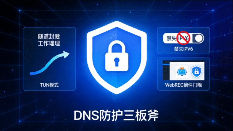 防止dns泄漏 + 文章封面图展示 TUN 模式、禁用 IPv6 和 WebRTC 插件三板斧概念
