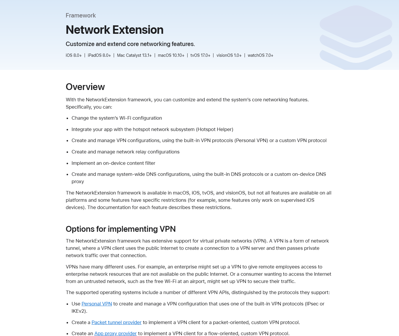 iOS Network Extension 架构示意，应用通过系统授权参与网络路径决策