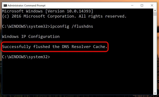 Windows命令提示符执行ipconfig flushdns清理DNS缓存示例