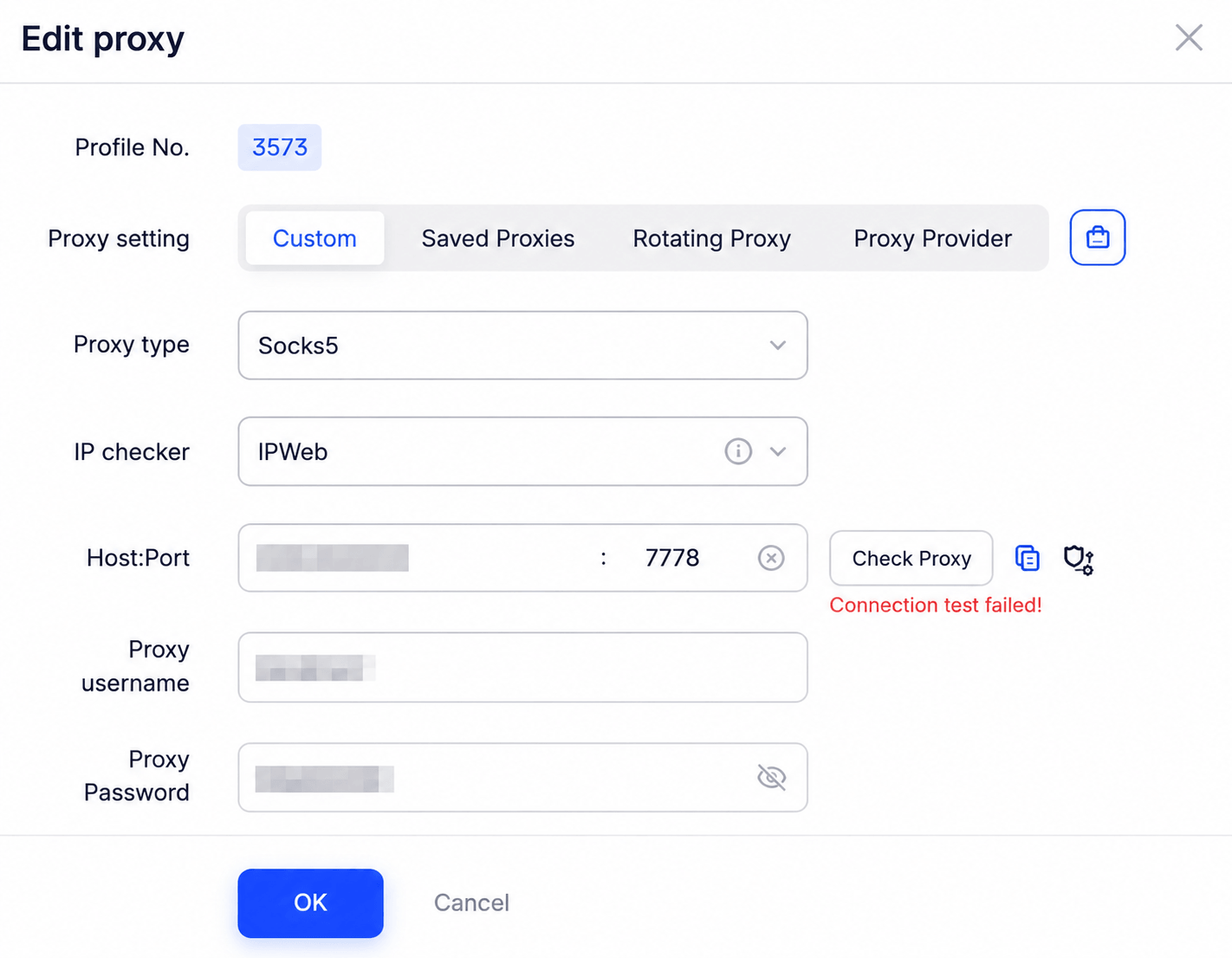 AdsPower Check Proxy 显示 Connection test failed 代理连接测试失败
