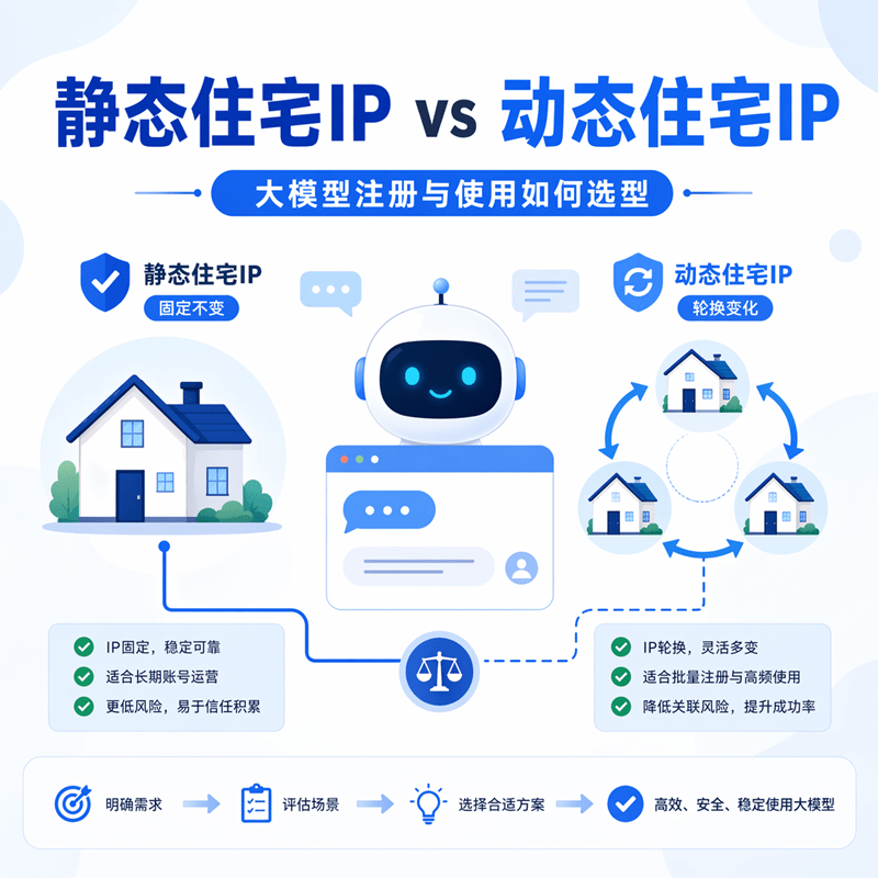 2026 大模型使用IP选型指南：静态住宅IP vs 动态住宅IP，如何告别环境风险