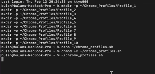 在 Mac 终端中执行 chrome_profiles.sh 启动多个独立 Chrome 实例