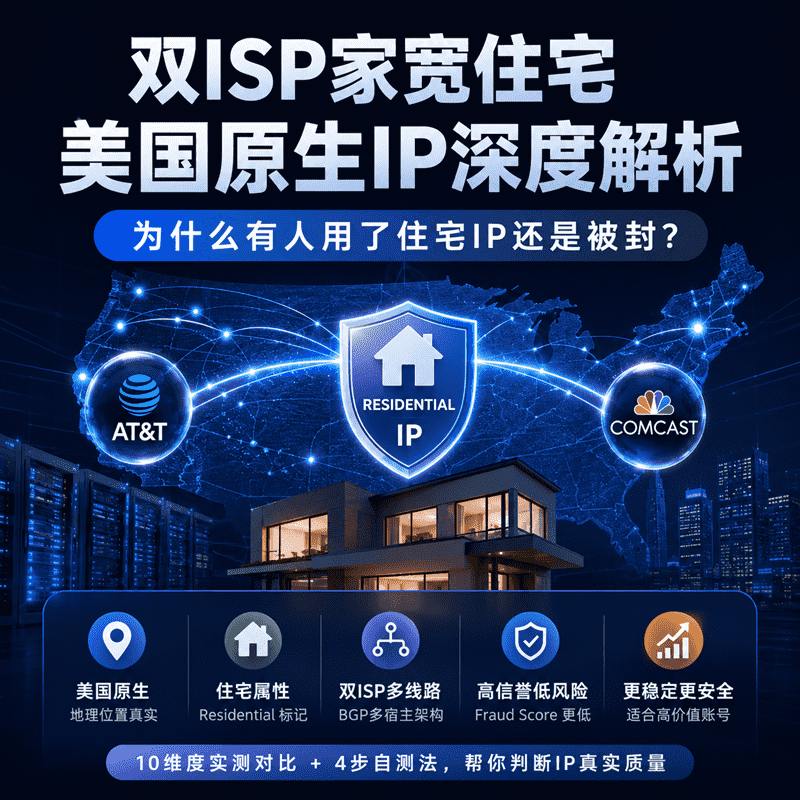 双ISP家宽住宅美国原生IP深度解析：为什么有人用了住宅IP还是被封？