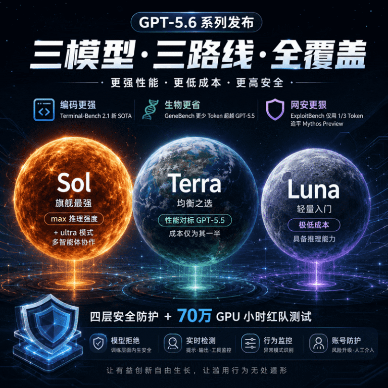 GPT-5.6 发布，OpenAI 推出 Sol、Terra、Luna 三大模型，性能、安全与价格全面升级