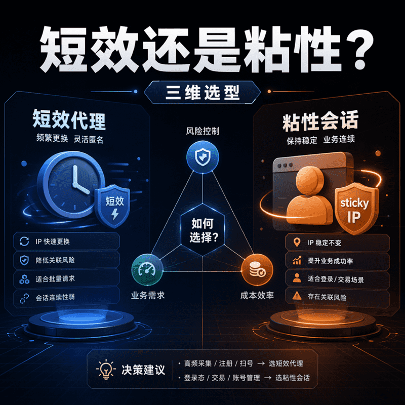 短效代理、粘性会话和静态长效代理怎么选？2026代理选型指南