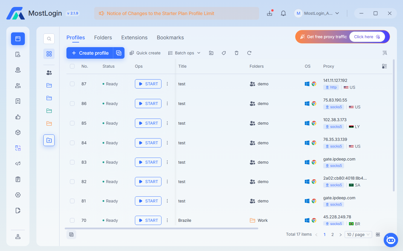 MostLogin 浏览器环境与代理管理界面