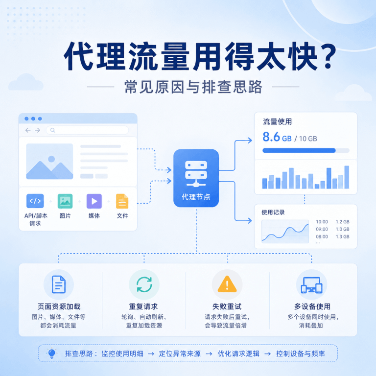 代理IP流量为什么消耗这么快？上传下载、后台请求、失败重试与账号泄露排查