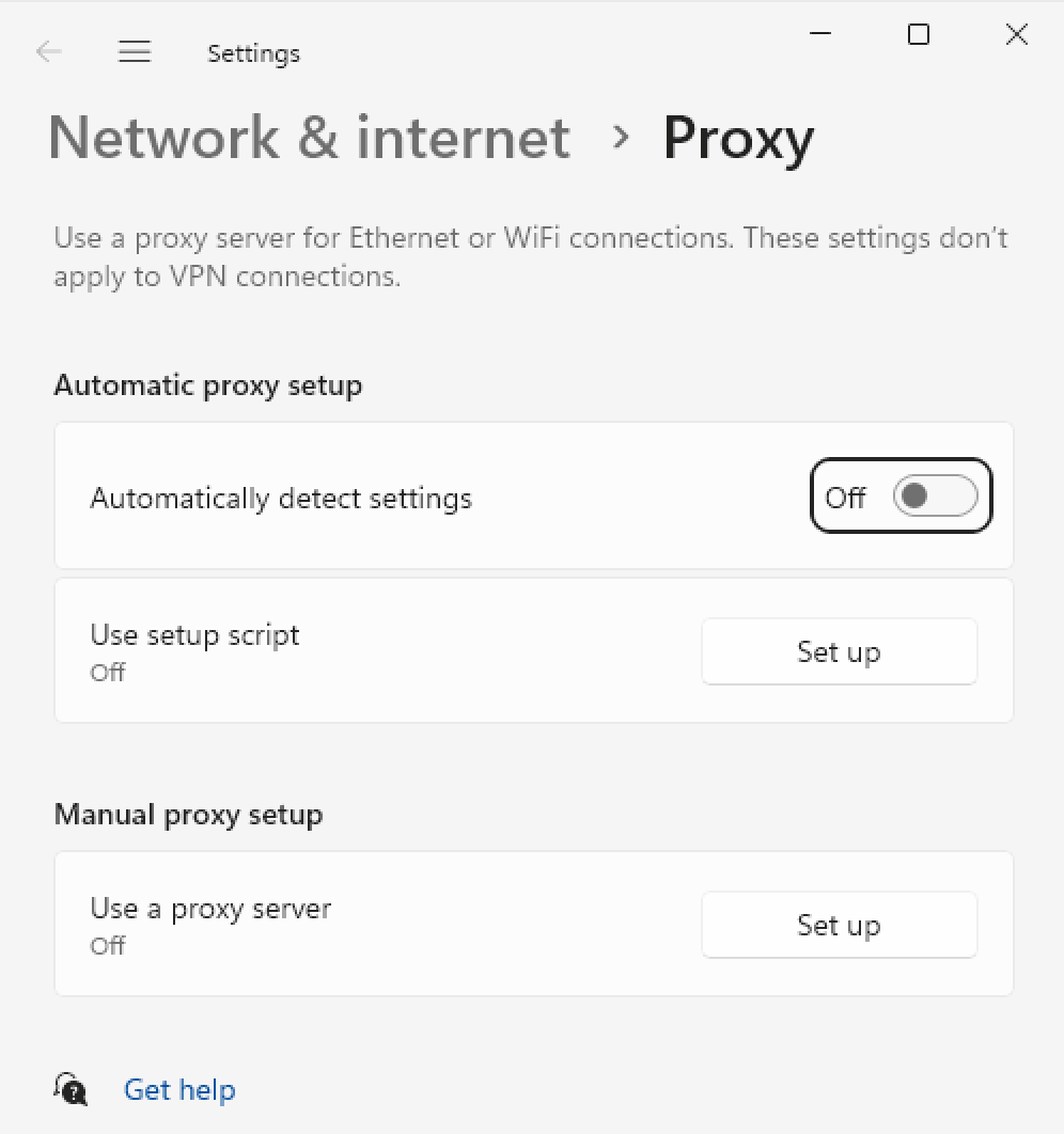 Windows 设置中的网络和 Internet 代理配置页面