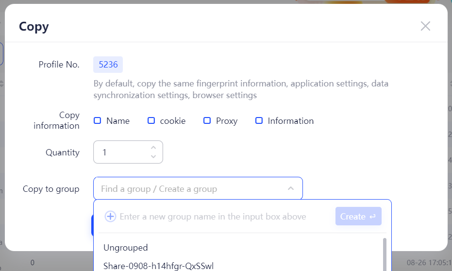 AdsPower Copy Profile 复制环境设置界面